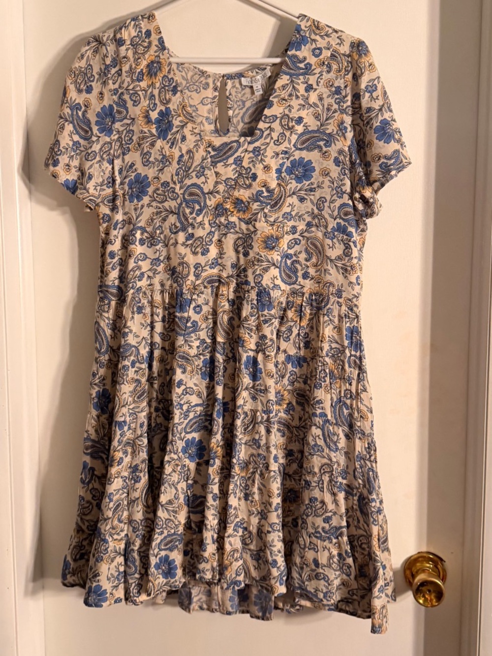 Patrons of Peace Blue and Cream Paisley Floral Top